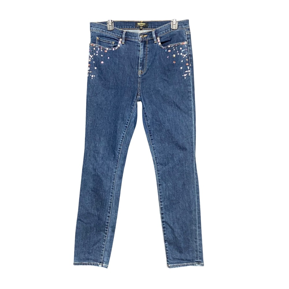 Juicy Couture Black Label Y2K Womens 30 Skinny Jeans Blue Rhinestone Bling Slim